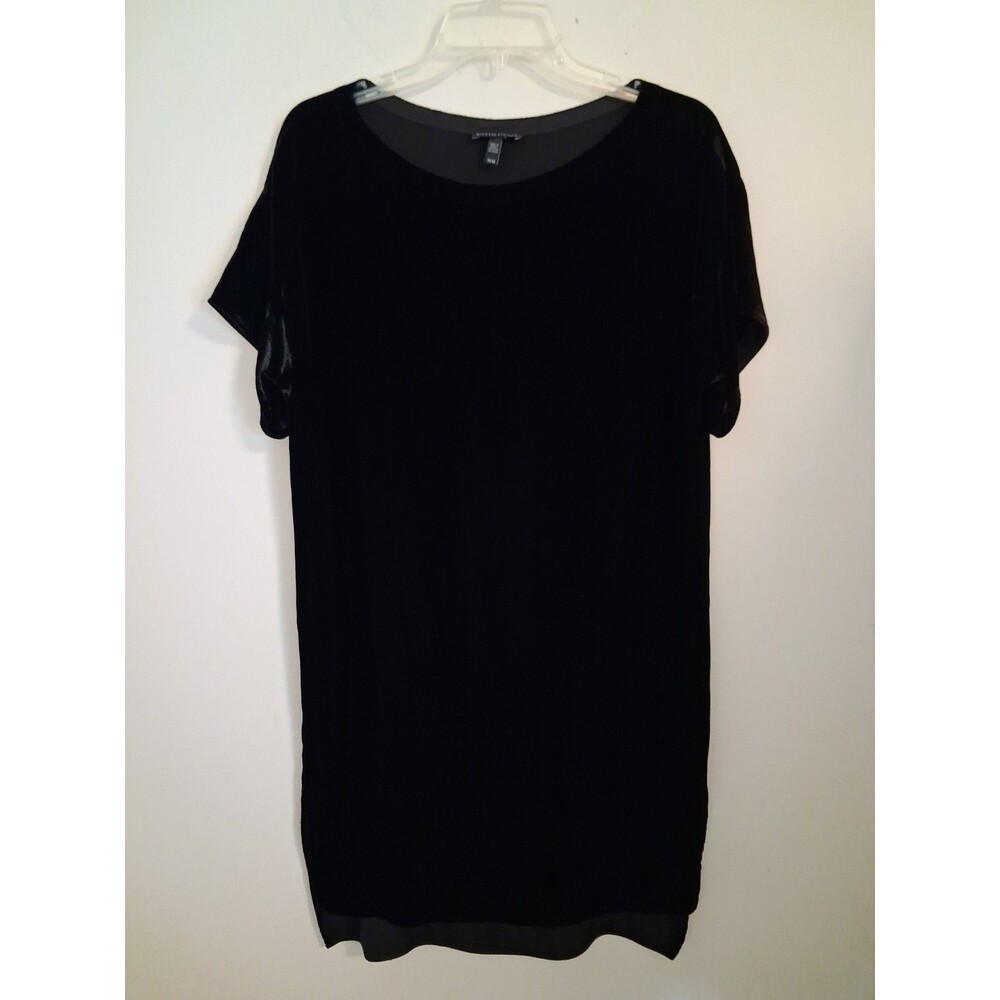 EILEEN FISHER Black Velvet Shift Midi Dress  Shortsleeve M Old Money Minimalist